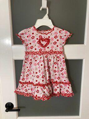 Hanna Andersson Girls Pink & Red Floral Ruffle Heart Dress 90cm or 3T